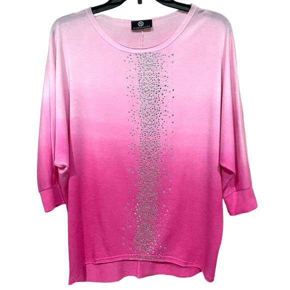 NWOT Pink Ombre Doleman Sleeves Crystal Sweater Women's sz Small - Picture 1 of 5